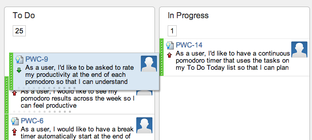 Drag user story to reorder the backlog on a GreenHopper Kanban board